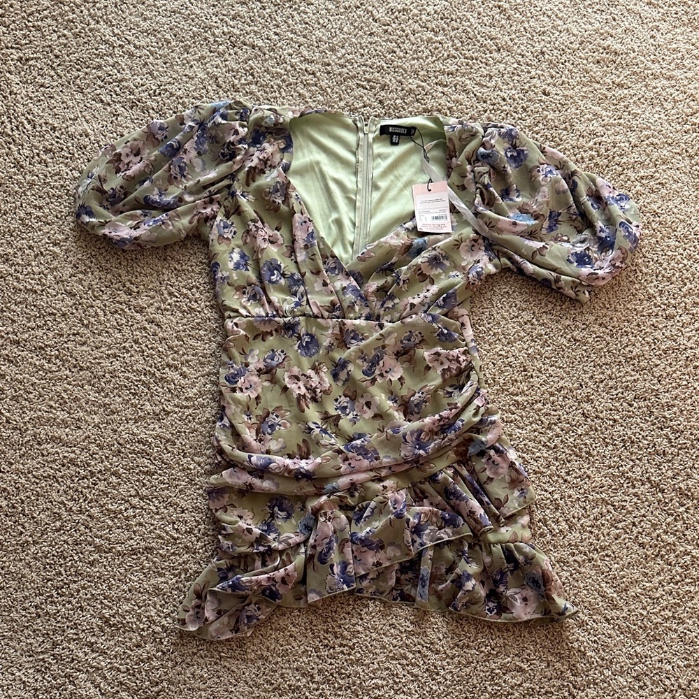 Missguided Floral Dress in Green and Purple